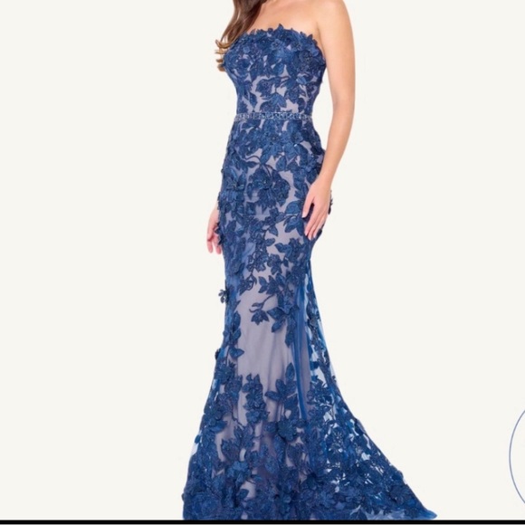 Ivonne D By Mon Cheri Evening Dress Gown w/Shalero Navy/Nude Beading Mermaid 14 - Picture 1 of 14
